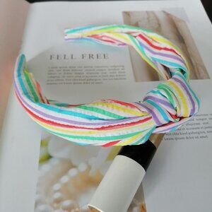 Rainbow Striped Headband Vibrant Knot Design Colorful Hair Accessory Trendy Styl
